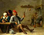 David Teniers the Younger - A Man holding a Glass and an Old Woman lighting a Pipe